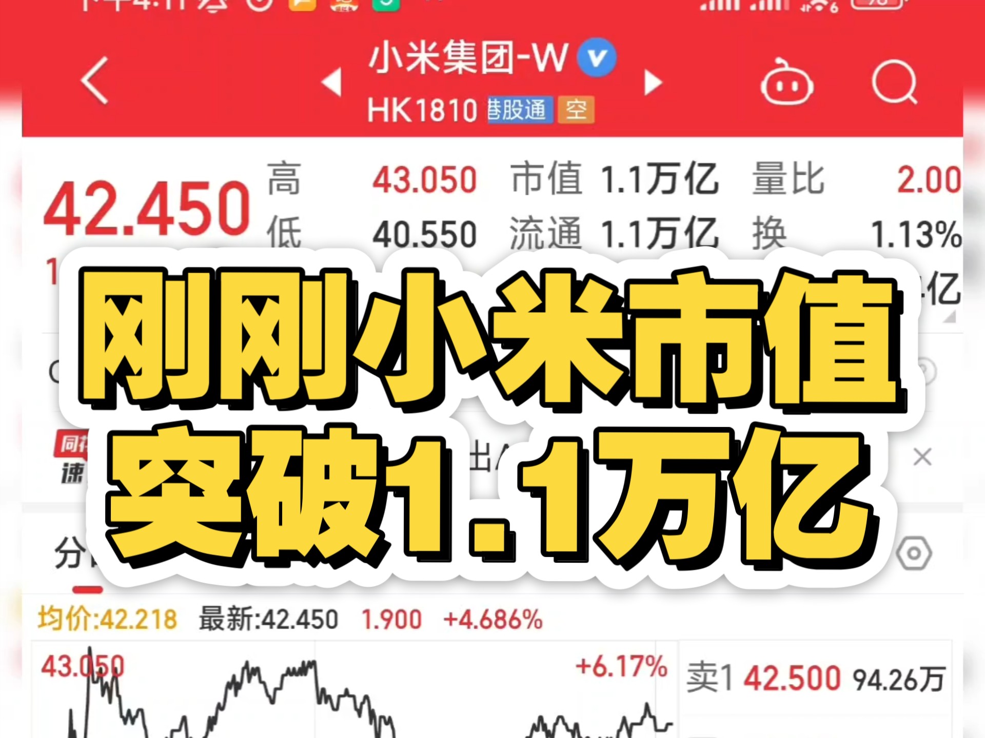小米集团：一季度全球智能手机出货量达4180万台