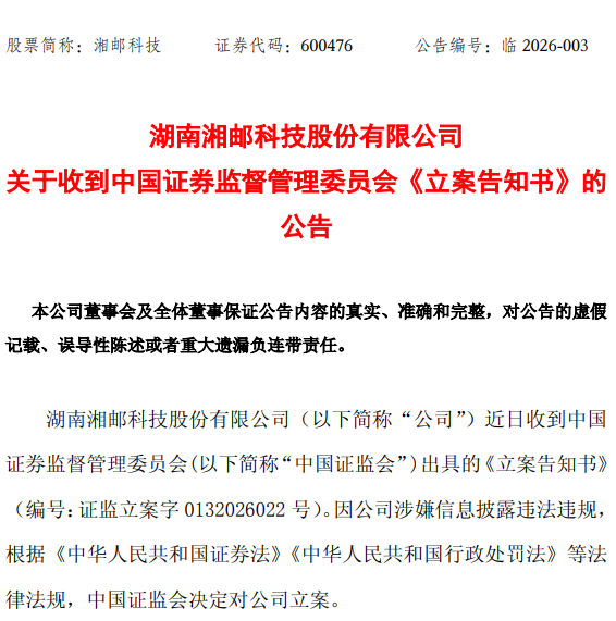 兴化股份：因涉嫌信息披露违法违规被中国证监会立案